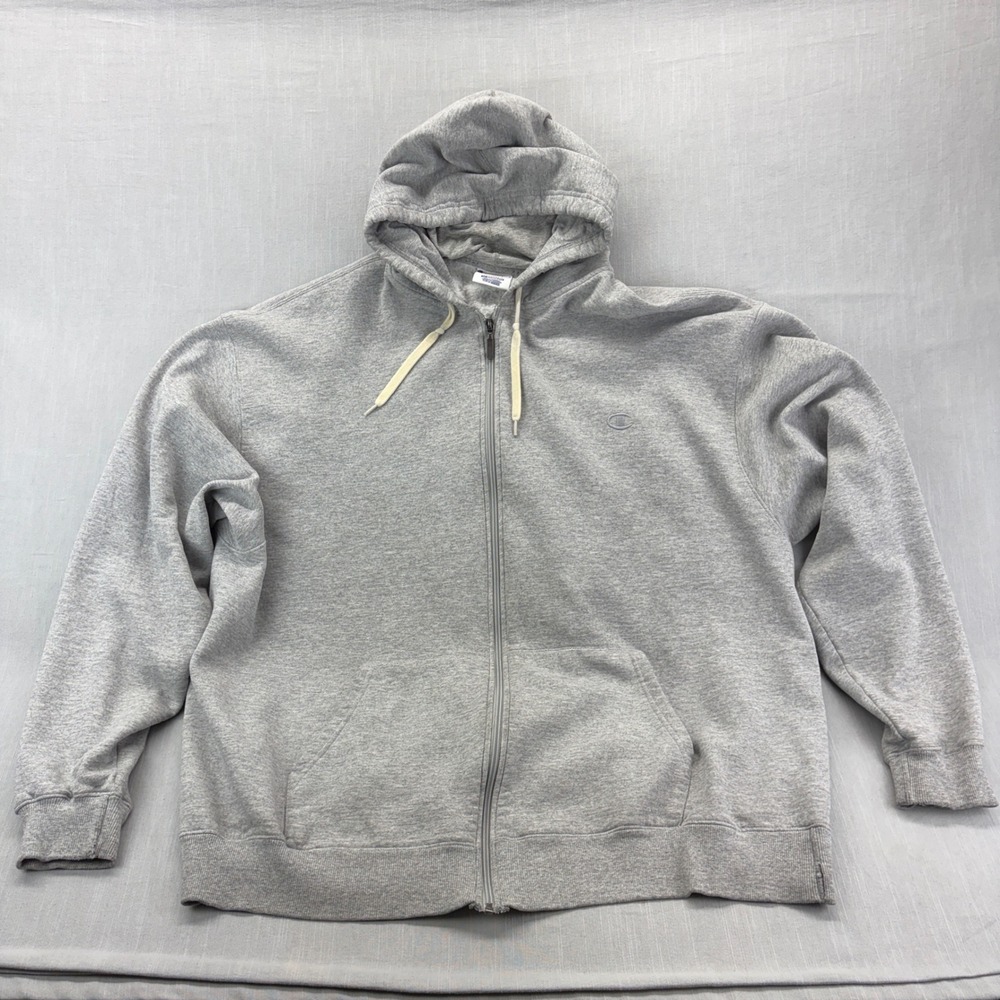 Champion Hoodie Mens 3XL Full Zip Gray Embroidered Logo Fleece Sweatshirt